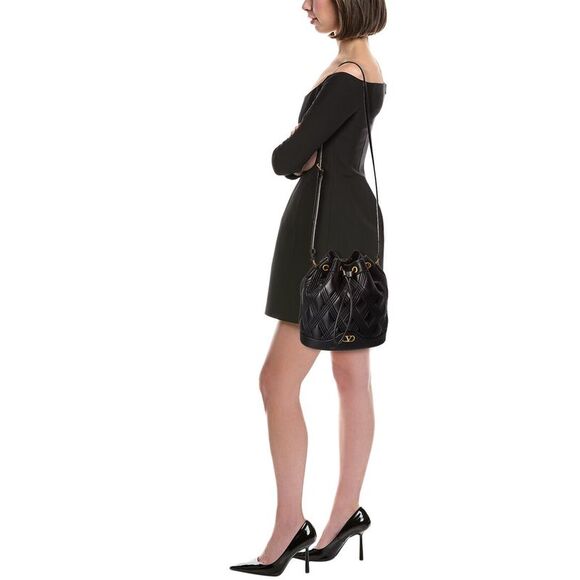 Valentino Vlogo Quilted Leather Bucket Bag, Black - Picture 4 of 4